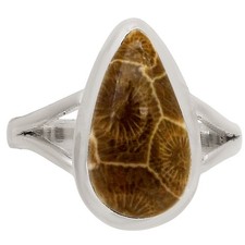 Natural Flower Fossil Coral 925 Sterling Silver Ring s.10 Jewelry R-1005