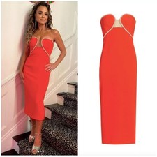 Self-Portrait Red Strapless Corset Midi Dress NWT XS Crepe Bandeau Cocktail