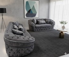 Silver Grey Anton Chesterfield 3+2 Seater Sofaset With Free Delivery