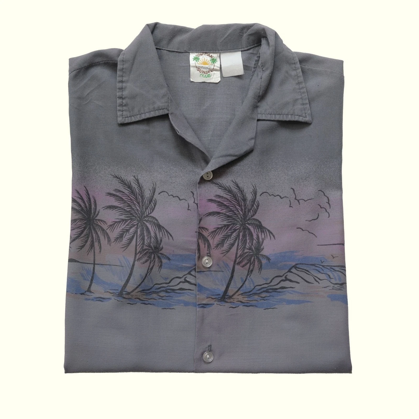 SURF BEACH VTG 80s 70s HAWAIIAN ALOHA SHIRT USA MADE COTTON BUTTON DOWN SZ L