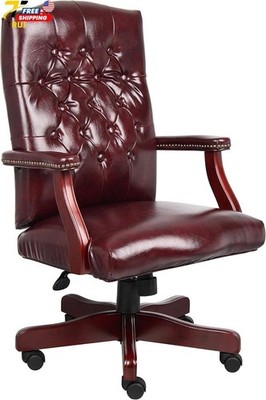 Classic Executive Caressoft Chair with Mahogany Finish in Burgundy High-Back B90