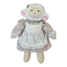 Vintage Russ Plush Lamb Sheep Floral Dress Pink Apron Rose Cloth Body Toy 10"