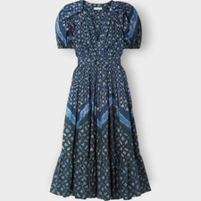 Ulla Johnson Josefina Midi Dress Ultramarine Blue Belted Size 6 100% Cotton