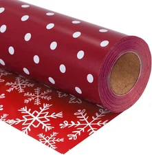 Laribbons Reversible Christmas Wrapping Paper Roll, White Small Dots & Snow Flak