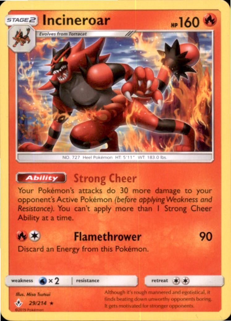 Incineroar 29/214 Rare Unbroken Bonds Pokemon Near Mint