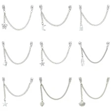 9pcs Alloy European Safety Chain Extension w/ Dangle Starfish Heart Charm Silver