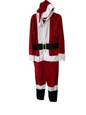 Bioworld Men s Santa Claus Hooded Fleece One Piece Christmas Pajamas Size L Zip