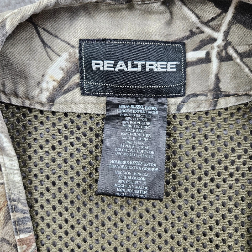 Realtree Camo Hunting Vest Mens XL / 2XL Zip Twill Mesh Cargo - Image 2 of 4