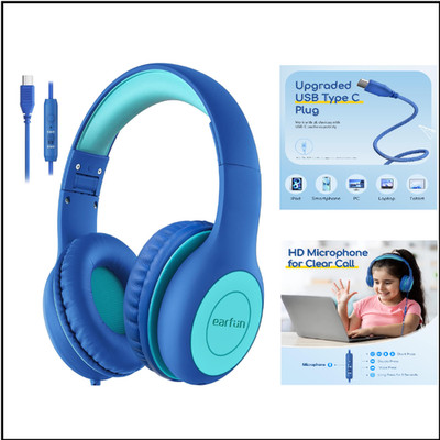 EarFun Kinder Kopfhörer USB-C Stereo Klang HD Mikrofon Lautstärkeregulierung