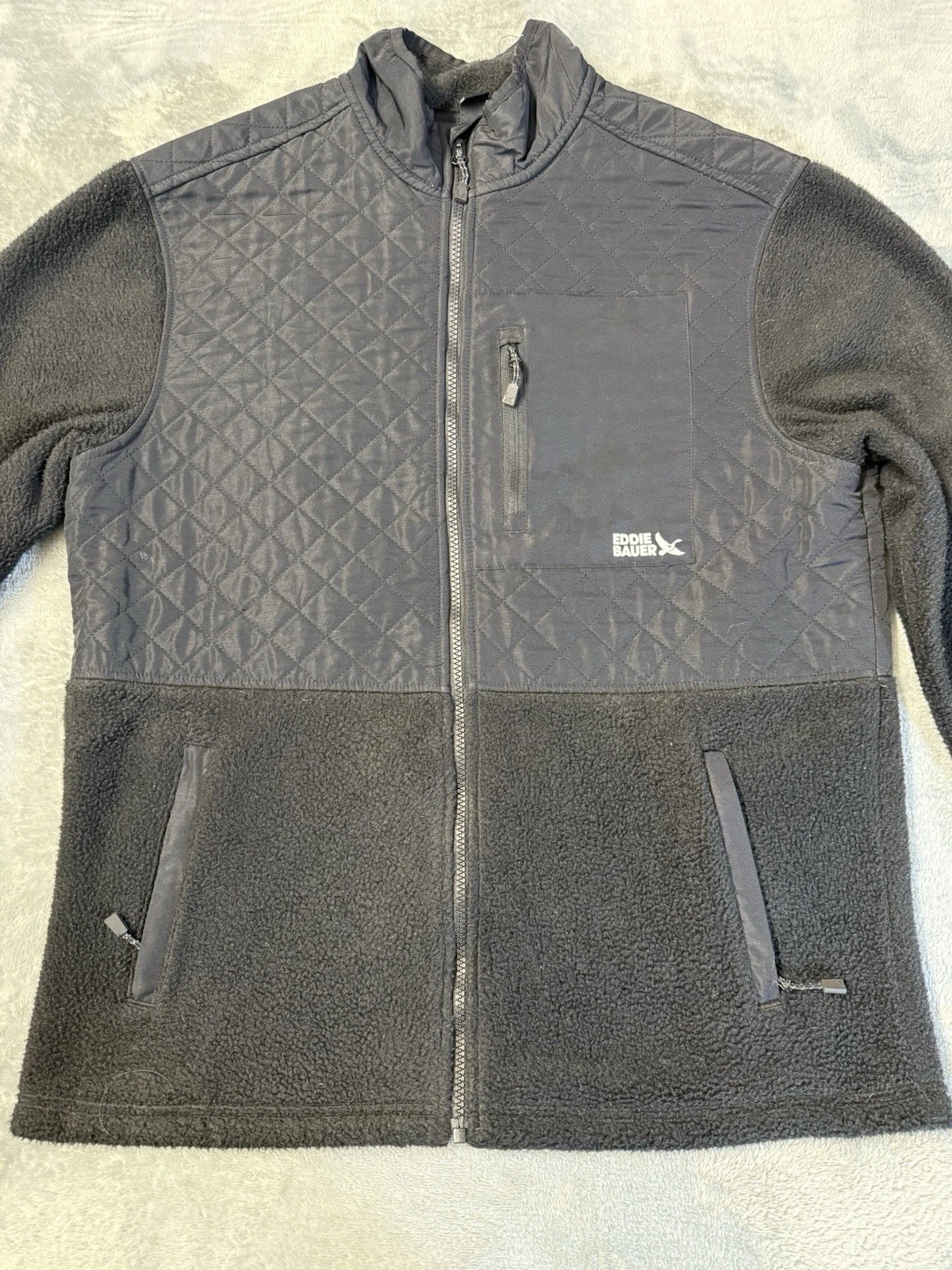 Eddie Bauer Mens Fleece Full Zip Jacket Size Small Black Outdoor Hiking