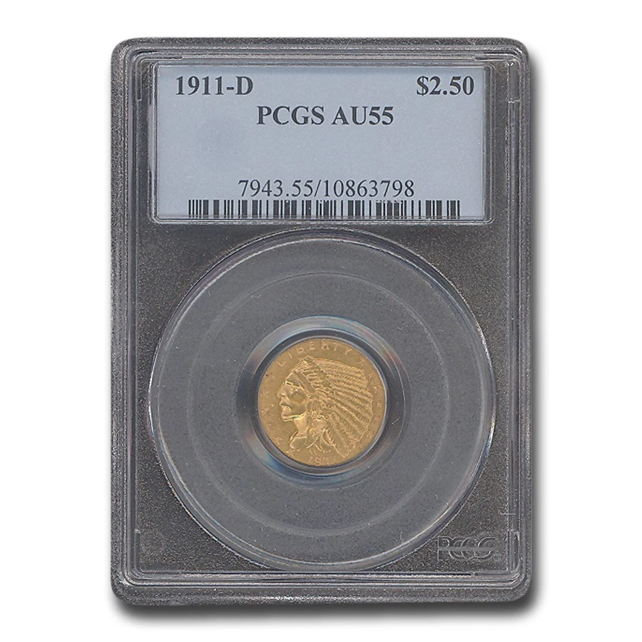 1911-D $2.50 Indian Gold Quarter Eagle AU-55 PCGS (Strong D)