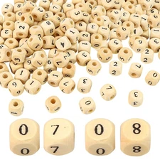 100pcs/Lot 10mm Wooden Beads with Numbers Natural Square Alphabet Beads 4mm H...