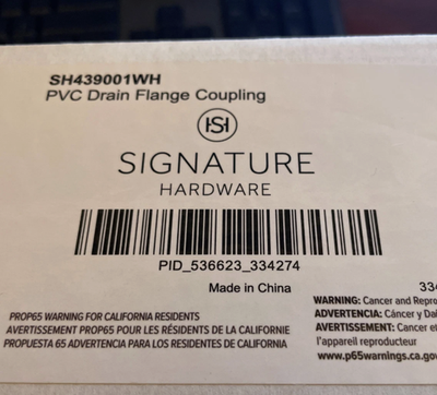 #ad Signature Hardware PVC Drain Flange Coupling 399922 SH439001WH $29.00