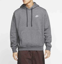 NWT Nike Men's Club Charcoal Heather Fleece Pullover Hoodie SZ M BV2654-071