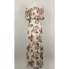 Show Me Your Mumu Brynlee Layered Floral Maxi Dress SZ S White Pink Off Shoulder