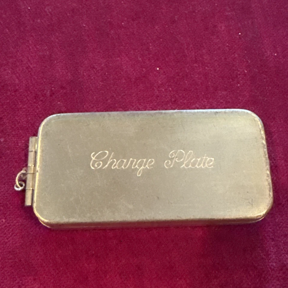 1950s Vintage BRASS CREDIT CARD CHARGE PLATE HOLDER Velvet Lined Inside - Image 2 of 4