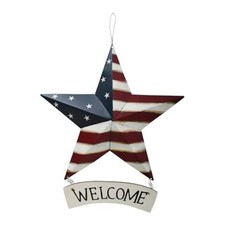 4th of July Metal Star Barn Patriotic Welcome Sign Hanging Red White Blue-b