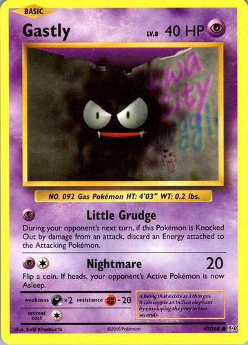 Gastly 47/108 Common Evolutions Pokemon Lightly Played - Afbeelding 1 van 3