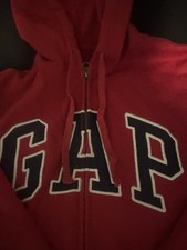 Gap Men's Red Full Zip Hoodie Size M Fleece Logo Hood Pockets Long Sleeve