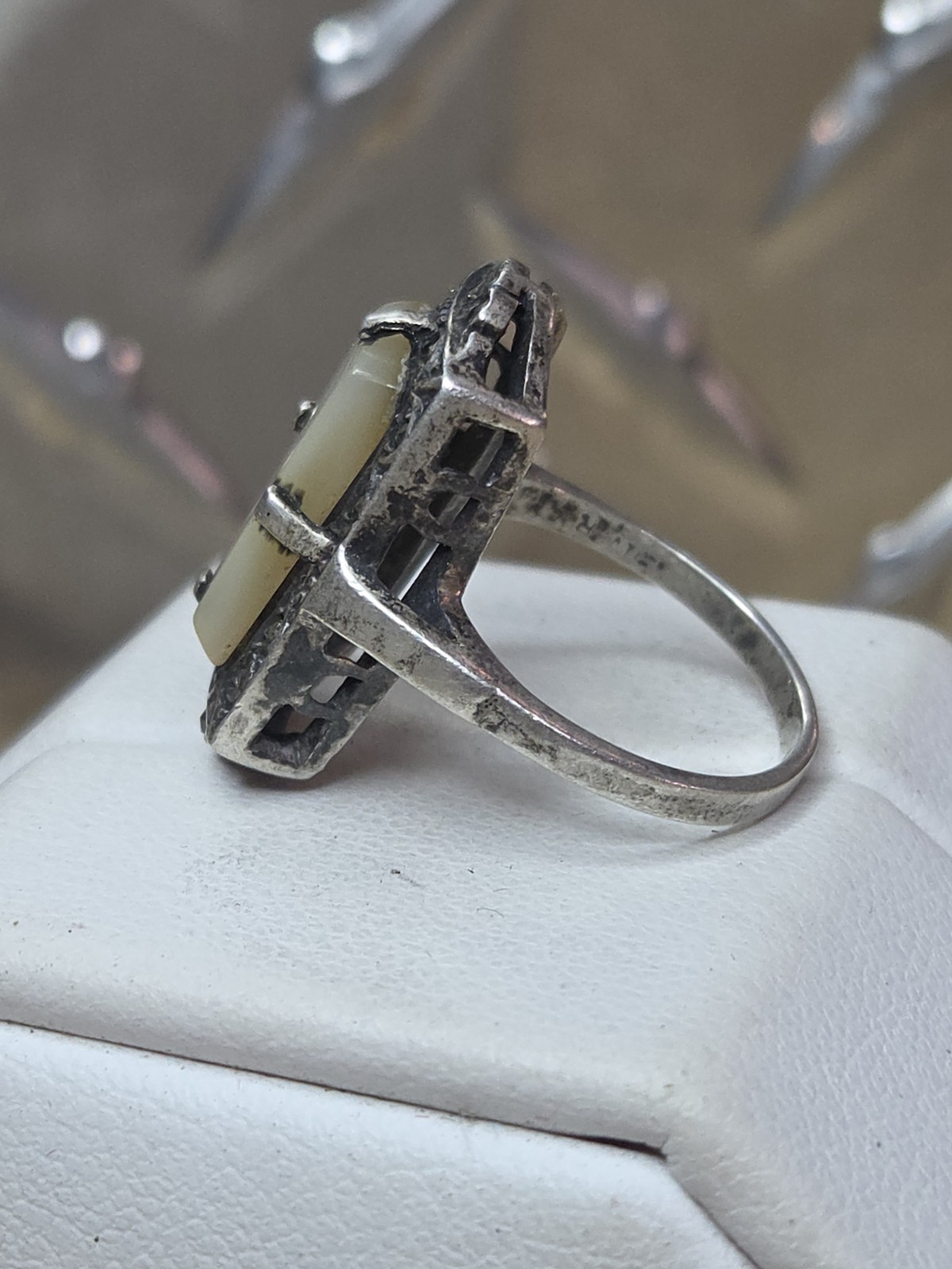 Sterling Silver 925 Art Deco Rectangular Mother o… - image 5