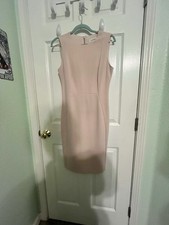 Calvin Klein Womens Pink Lined Sleeveless Round Neck Midi Sheath Dress Size 12