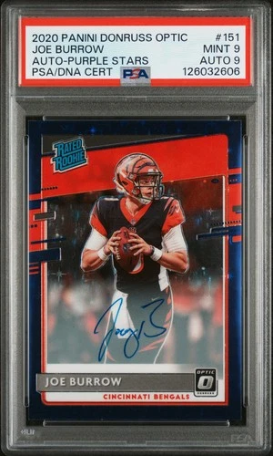 2020 PANINI DONRUSS OPTIC #151 JOE BURROW ROOKIE RC 30/50 PSA 9 AUTO 9