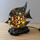 Vtg Tiffany Style Stained Glass Tropical Fish Table Lamp With Bulb