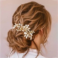 Gold Leaf Wedding Hair Comb Rhinestone Bridal Hairpiece for Women
