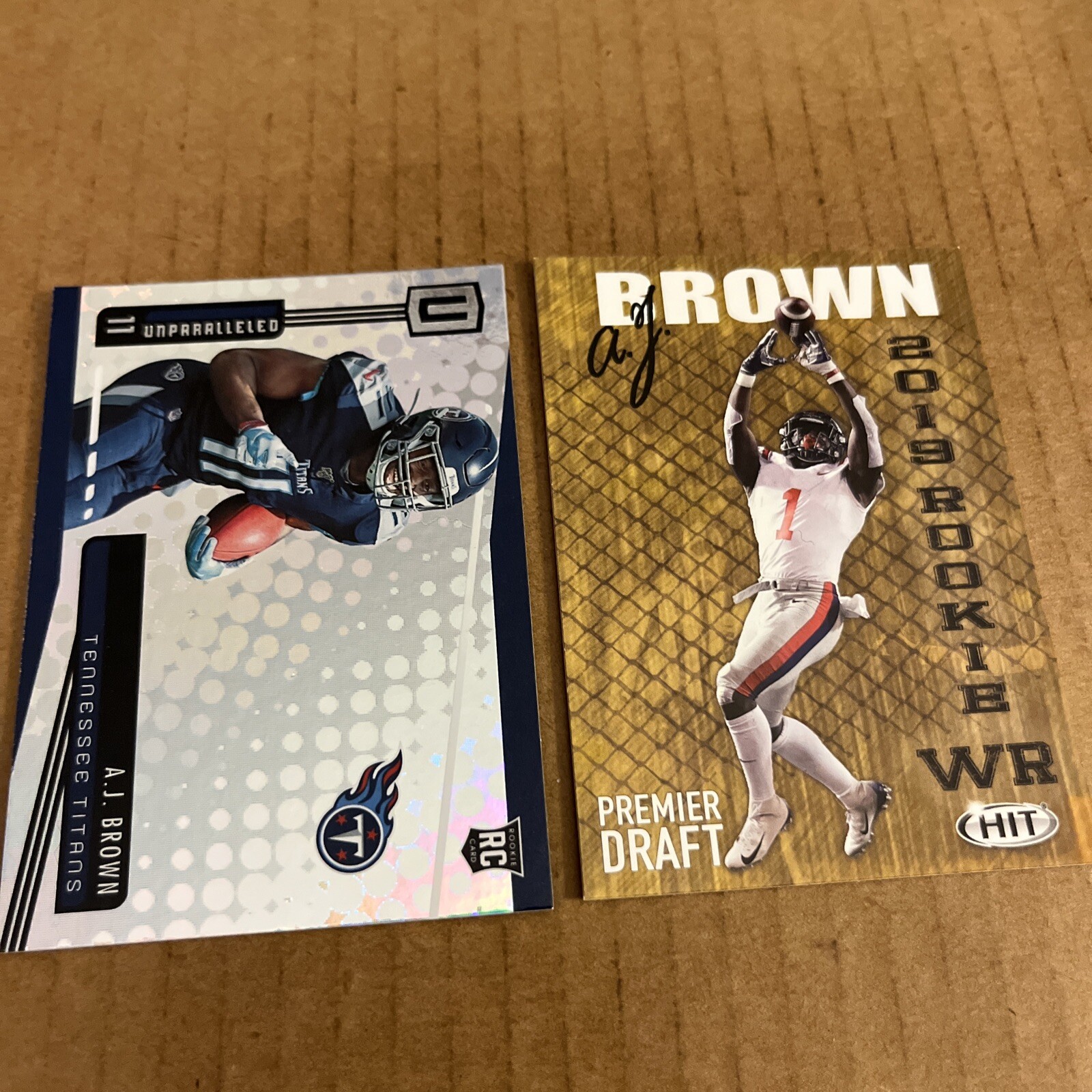 AJ BROWN RC 2019 Unparalleled #245 & Sage Hit #34 Titans Football Cards (b3)