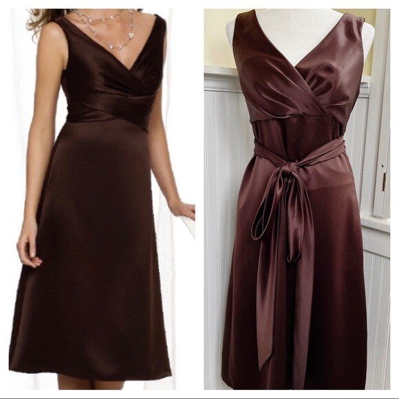 After Six Dark Chocolate Brown V-Neck Formal Sleeveless Bridesmaid Dress  Size 8 | eBay