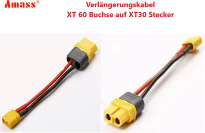 MARKENLOS XT60 auf XT30 Adapter Kabel Amass XT 60 Buchse XT 30 Stecker RC Lipo Akku 10cm