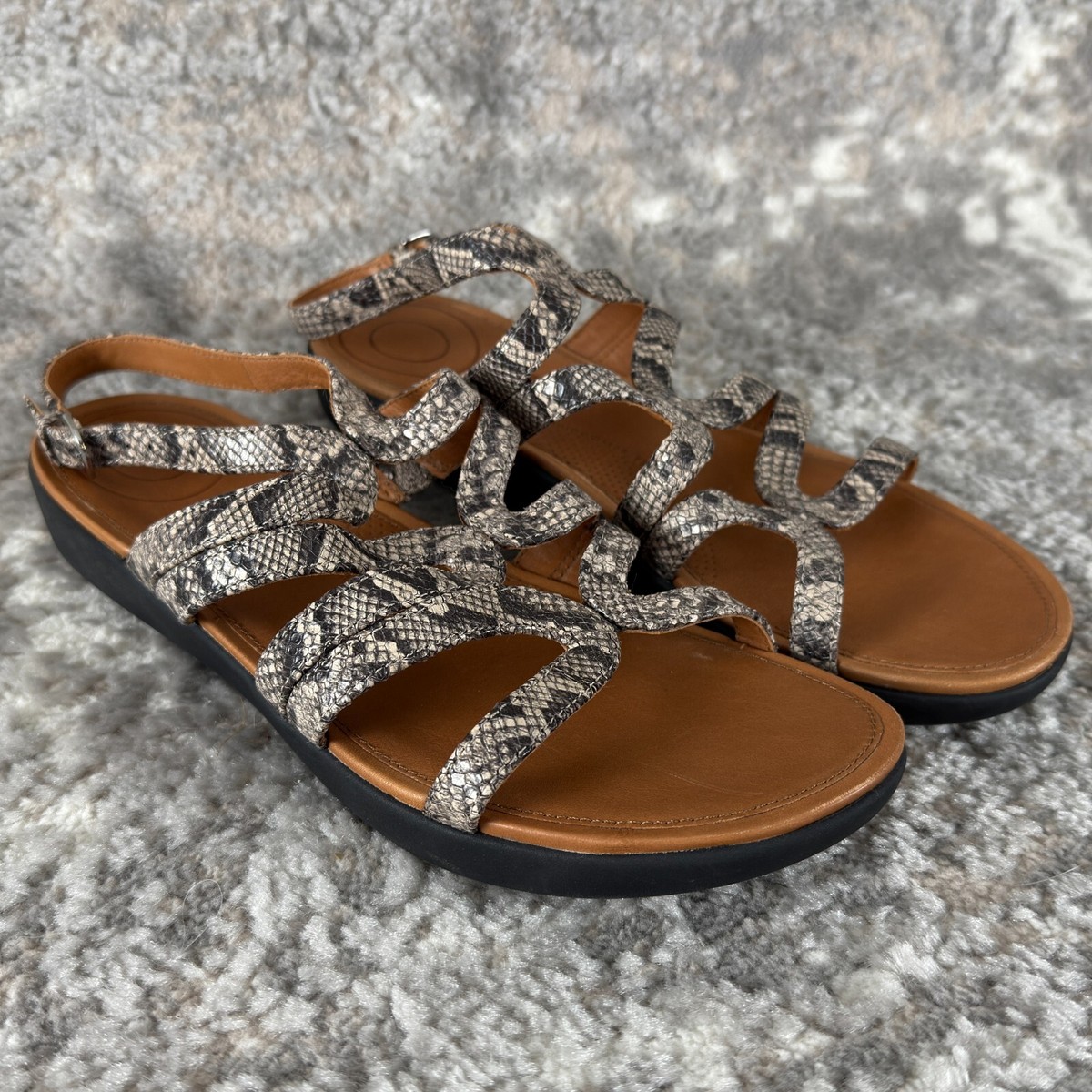 FitFlop Sz 8 Strata Gladiator Snake Print Leather Sandals Comfort Shoes  Ankle | eBay UK
