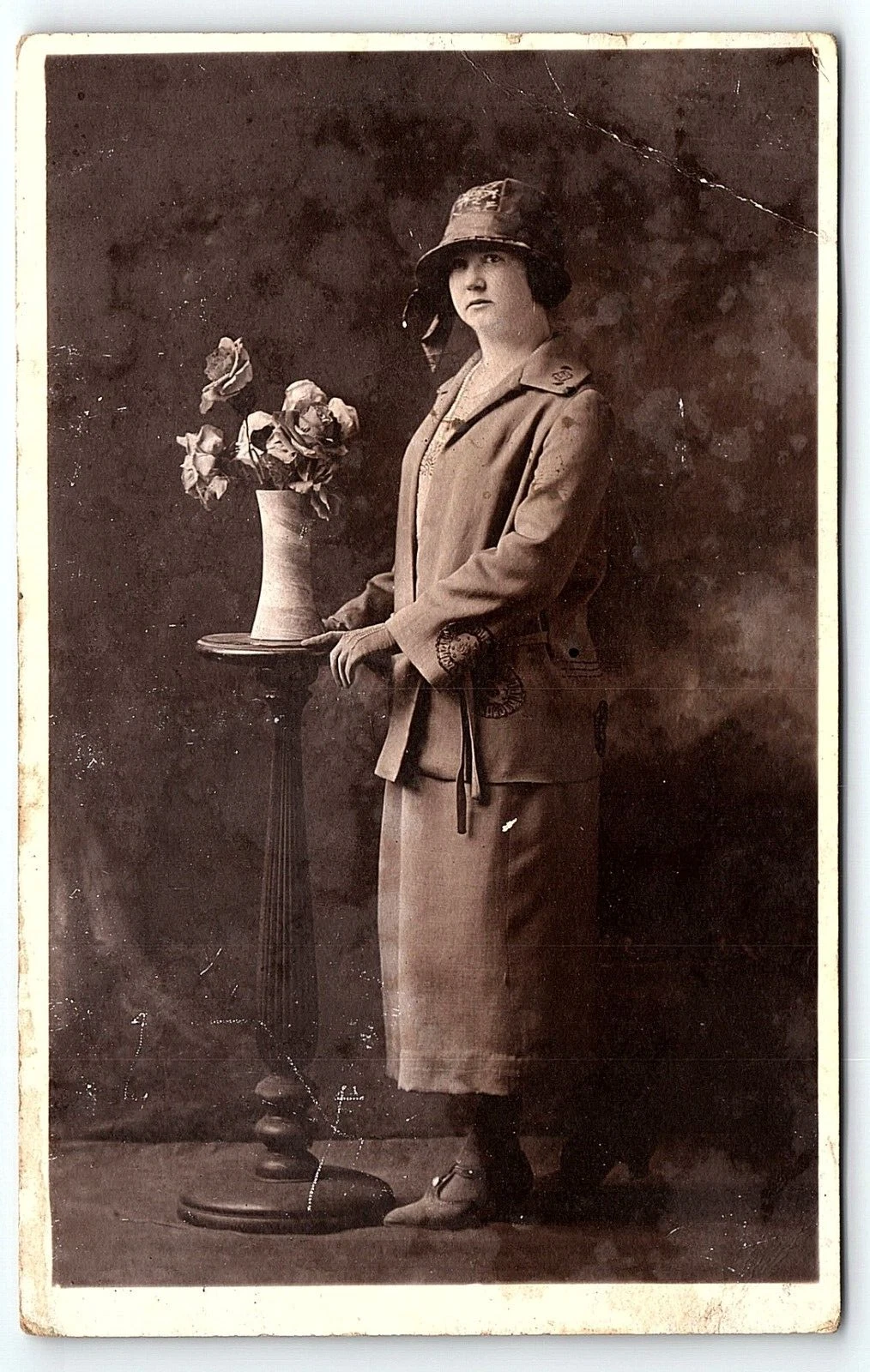 c1910 ANNISTON ALABAMA ANNIE L GLASS LADY WITH FLOWERS HAT RPPC POSTCARD P6213