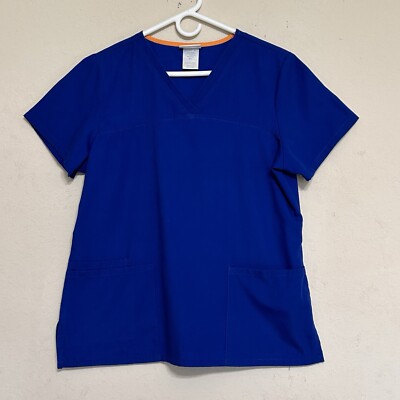 Scrub Star Scrub Top Womens Sz Med Blue Nursing Vet Medical Uniform Short Sleeve