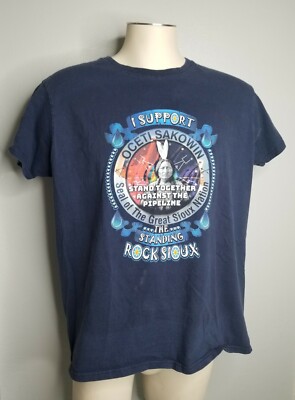 T-shirt Collector 'Standing With Standing Rock' - Taille Large Femme, Bleu, Occasion Très Bon état