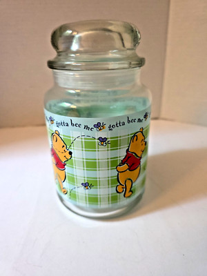 Vintage Disney Winnie The Pooh ''Gotta Bee Me'' Anchor Hocking Glass Jar W/ Lid