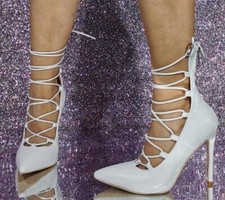 Womens Fashion Pointy Toe Hollow Out Lace Up Dress Shoes High Heels Roman Shoes