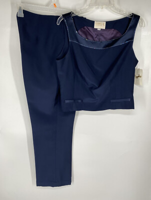NEW Alberto Makali Pant Suit Womens 12 Pants and Top Navy Blue Sequin Whimsigoth