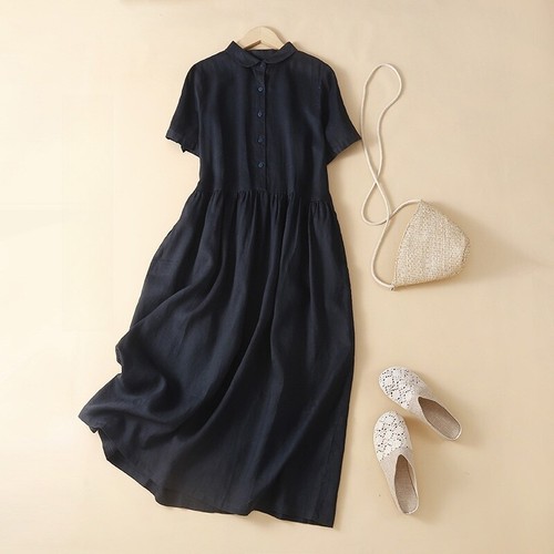 Ladies Summer Holiday Linen Cotton Long Loose Dresses Buttons Blouse Dress SIZE - Picture 5 of 25