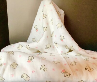 Emma and Mila Fabric Bear in Pink Muslin Nursery Fabric 4 Yds 46  Wide