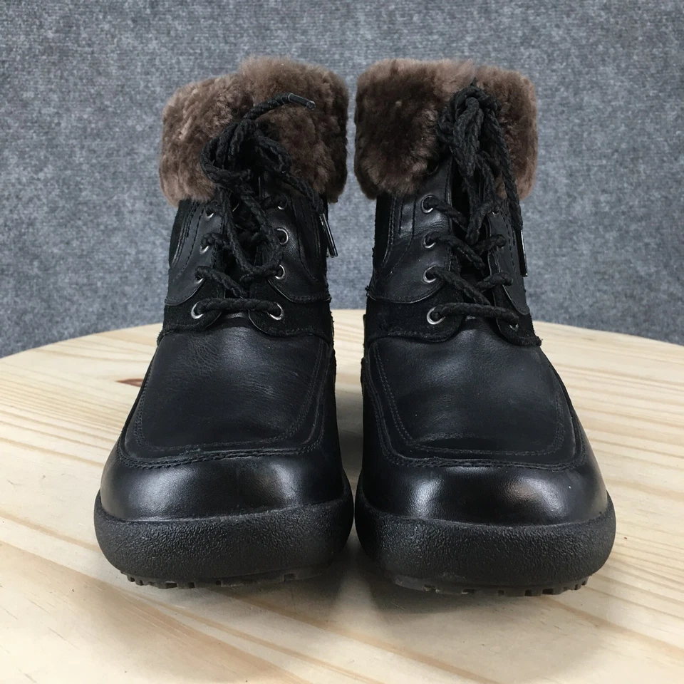 Botas de invierno impermeables rubias para mujer 8 W cuero negro sauce Sherpa con cordones Foto 4 de 4