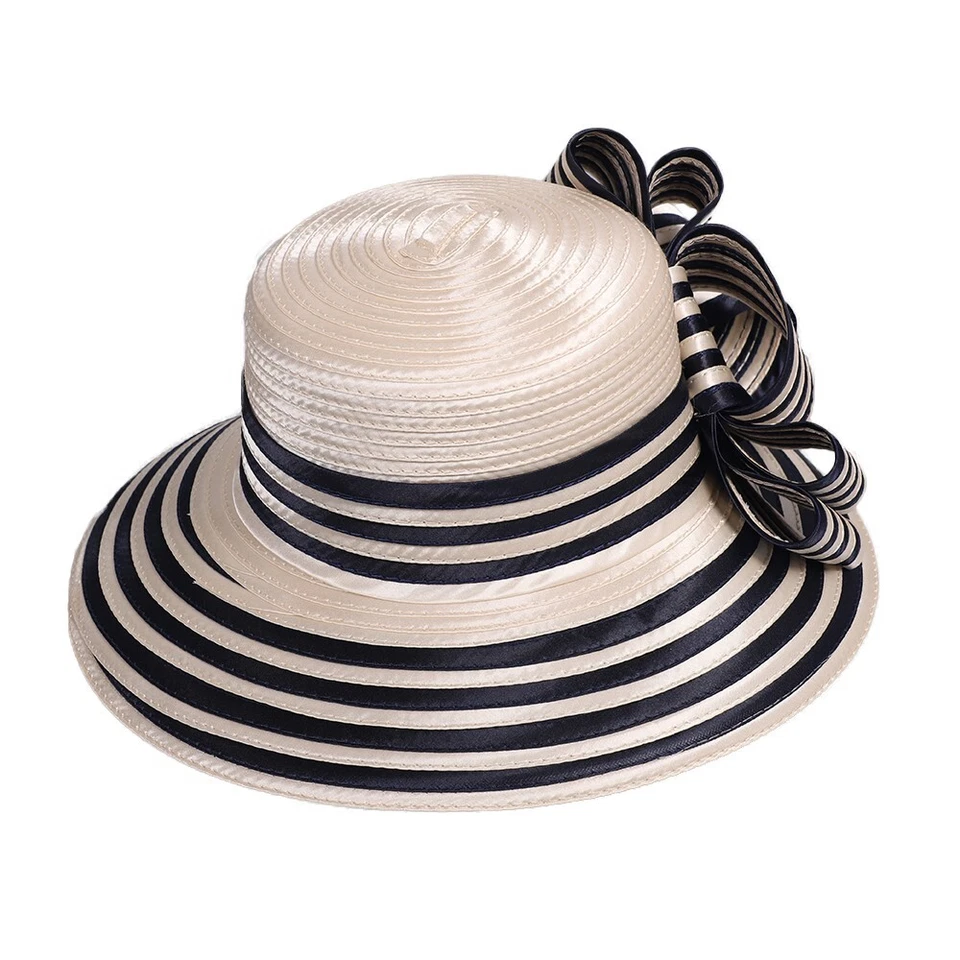 Chapéus femininos Kahki Fedora Derby Boater chapéu aba grande listra cetim fascinadores - Imagem 4 de 4