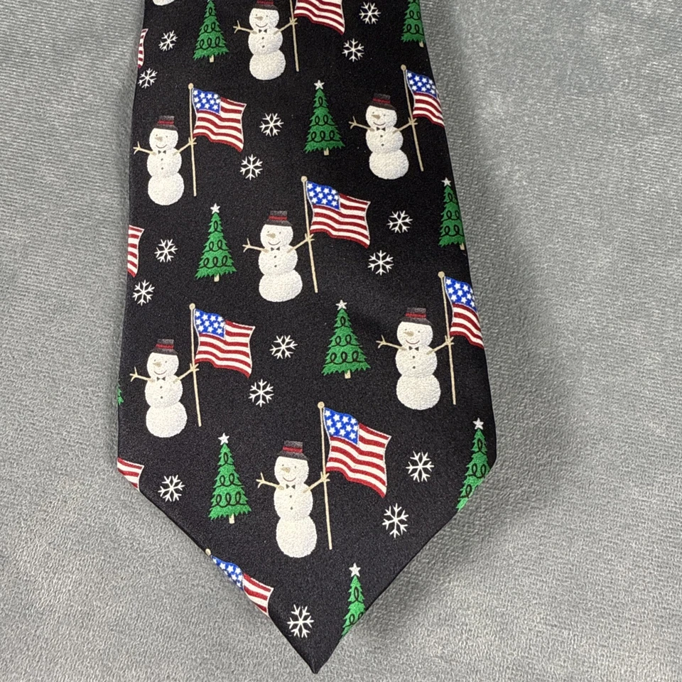 Corbata de Navidad Hallmark Holiday Traditions seda muñeco de nieve para hombre bandera 57”L x 4”W Foto 2 de 4