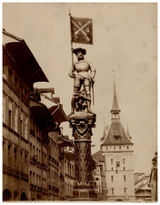 Switzerland, Bern, iconic statue in the old town, photo. G. Summer Vintage a