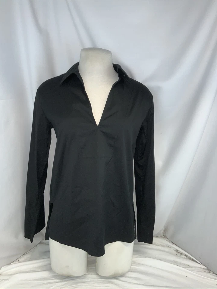 Blusa Top Vince Cuello en V Talla 2 Negra Algodón Nylon Elastizada Manga 3/4 Como Nueva YGI E0-560 Foto 2 de 4