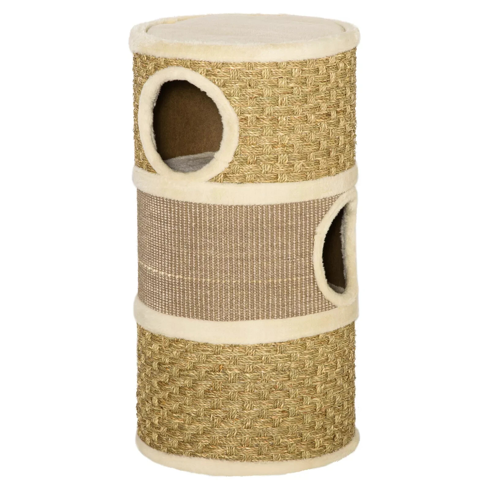 Cat Scratching Barrel Kitten Tree Tower with Sisal and Seaweed Rope