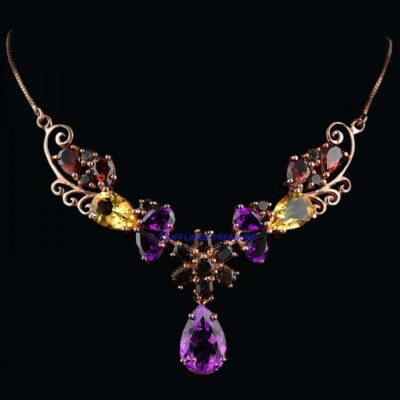 Natural Citrine Amethyst Garnet Smoky Quartz Gemstones Necklace for  women's #5