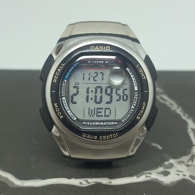 Casio Wave Ceptor WV-57HJ Watch Men Silver Tone Digital Alarm