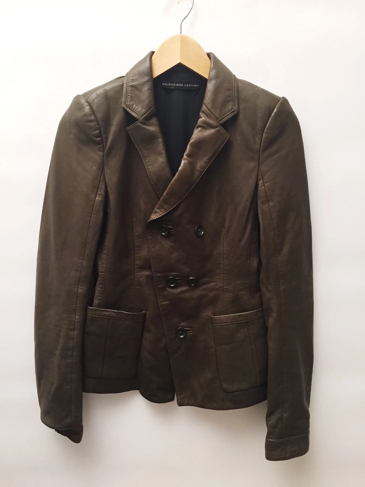 Giacca di pelle di agnello verde scuro Balenciaga donna taglia 36