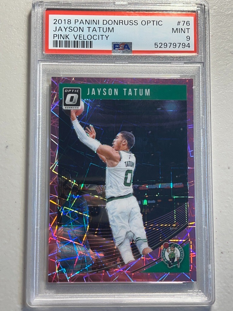 Jayson Tatum PSA 9 2018-19 Panini Donruss Optic /79 Pink Velocity Prizm #76